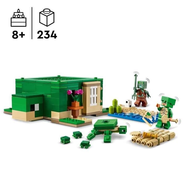 LEGO 21254 Minecraft Turtle Beach House, leksak med tillbehör, minifigurer för videospelkaraktärer