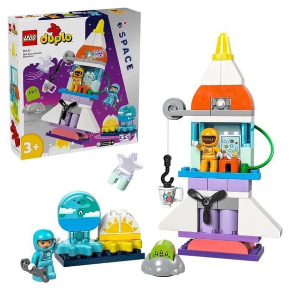LEGO 10422 DUPLO rymdfärjaäventyr 3-i-1, raketbyggande leksak, pedagogisk lek