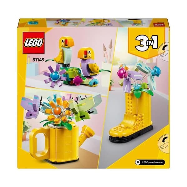 LEGO 31149 Creator 3-i-1 blommor i vattenkanna, barnleksak, med vattenkanna, bukett blommor och 2 fåglar