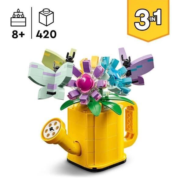 LEGO 31149 Creator 3-i-1 blommor i vattenkanna, barnleksak, med vattenkanna, bukett blommor och 2 fåglar