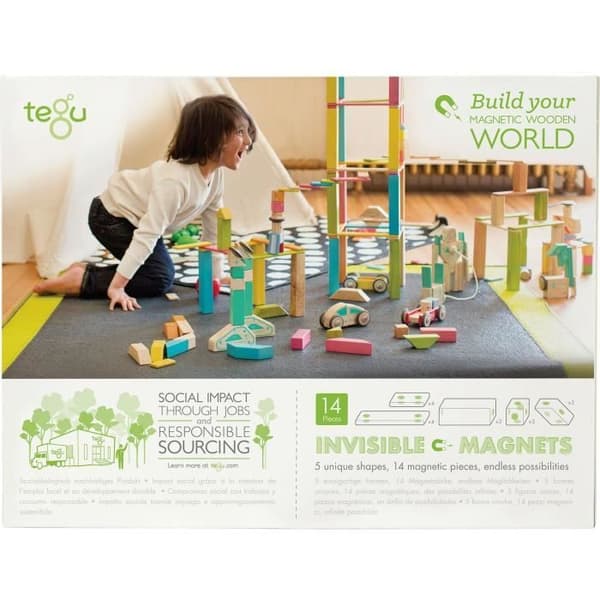 TEGU-toner 14 färgade bitar - Magnetiska träblock - Byggspel
