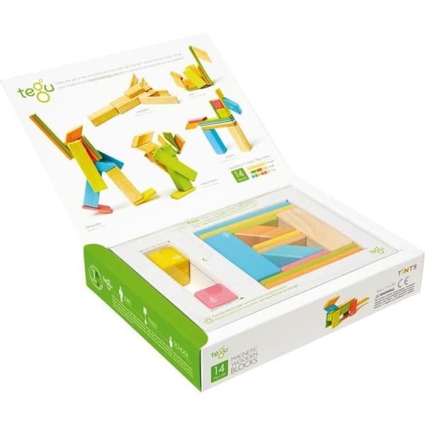 TEGU-toner 14 färgade bitar - Magnetiska träblock - Byggspel