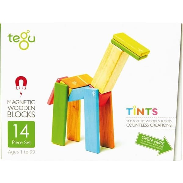 TEGU-toner 14 färgade bitar - Magnetiska träblock - Byggspel