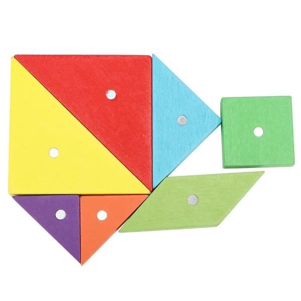 Magnetiska Tangram Pussel byggstenar Trä pedagogiska spel
