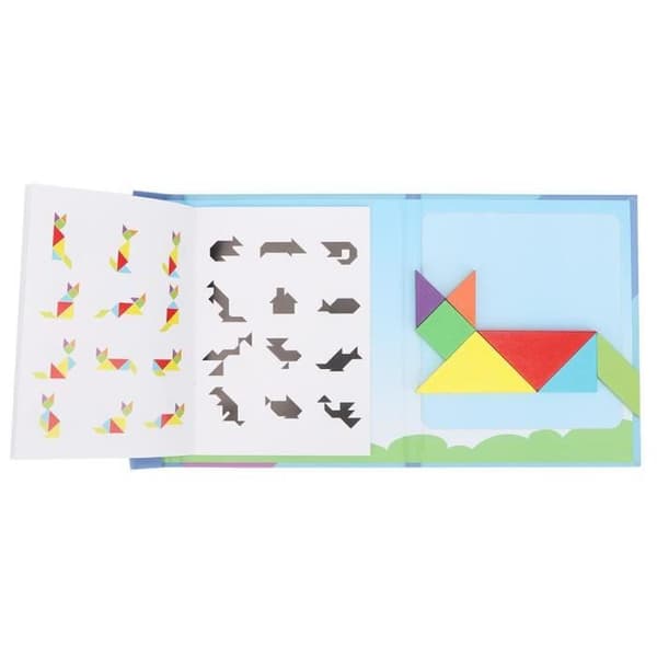 Magnetiska Tangram Pussel byggstenar Trä pedagogiska spel