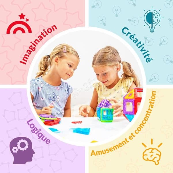 Magnetisk byggsats - SHOP-STORY - MAGNEBLOCS128PCS - 128 delar - Giftfritt - Flerfärgad