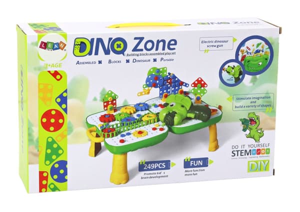 Pöytä Matkalaukku DIY Set Puzzle Blocks Dinosaur ruuvimeisseli 249 kpl.