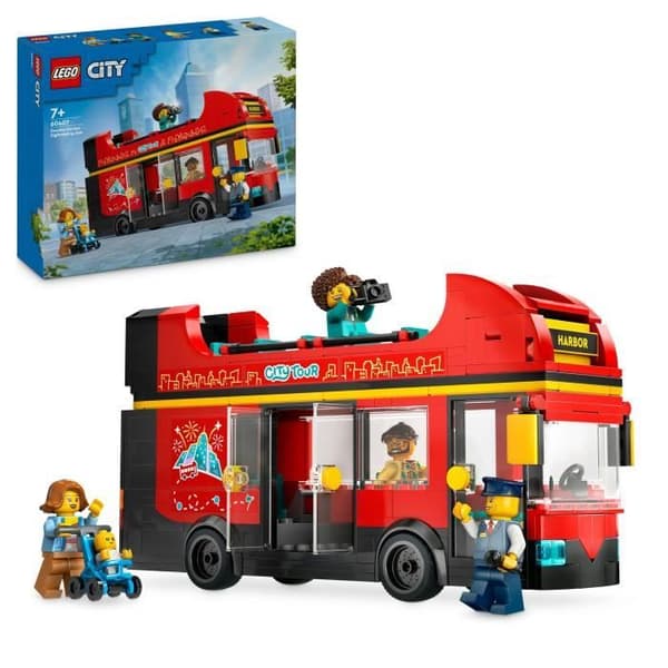 LEGO City 60407 röd dubbeldäckarbuss, leksaksbuss, fordon för barn 7 år