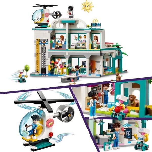 LEGO® 42621 Friends Heartlake City Hospital, leksak med helikopter och minifigurer inklusive hösten och en hund