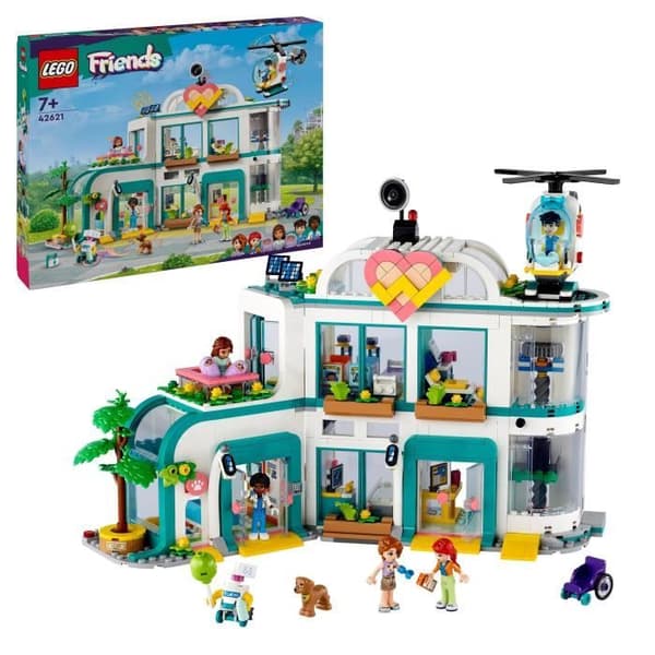 LEGO® 42621 Friends Heartlake City Hospital, leksak med helikopter och minifigurer inklusive hösten och en hund