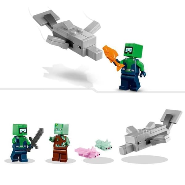 LEGO® Minecraft 21247 Axolotlhuset, leksaker för barn med zombie, delfiner och fiskar