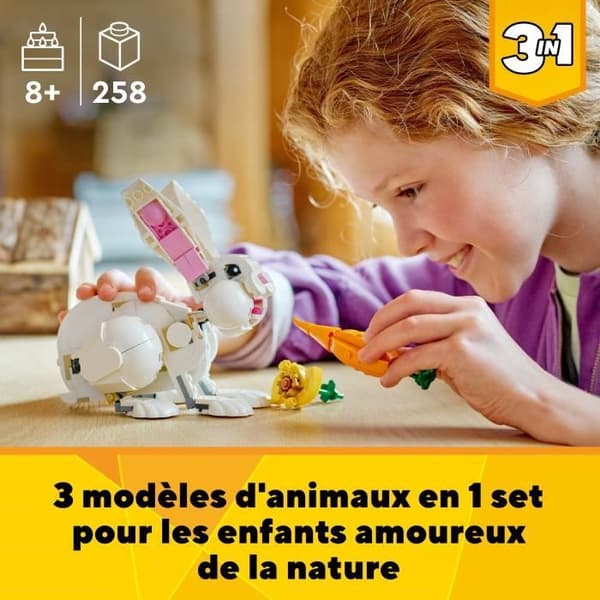 LEGO Creator 3-i-1 31133 Den vita kaninen, med djurfigurer av fisk, säl och papegoja