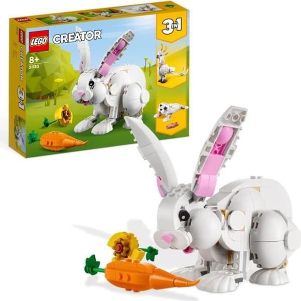 LEGO Creator 3-i-1 31133 Den vita kaninen, med djurfigurer av fisk, säl och papegoja