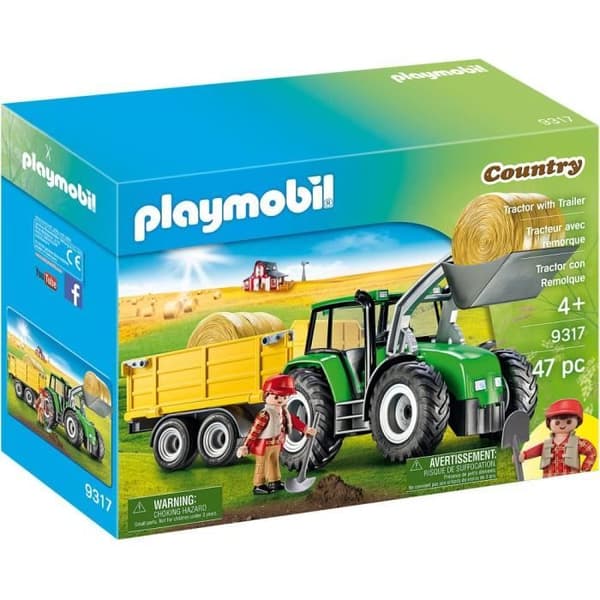 Byggset - PLAYMOBIL - Traktor med släp - 1 figur - Tillbehör ingår - Från 3 år