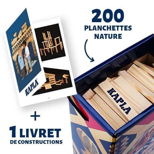 KAPLA fat med 200 Landes furuskivor, den perfekta mängden att börja! 200 Planchettes + 1 introduktionshäfte