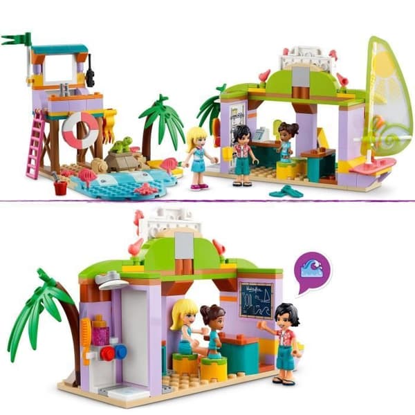 LEGO 41710 Friends Animation och surfing på stranden, leksak med enhörning och sköldpaddsboj, räddningsminifigur, pojkar och flickor från 6 år