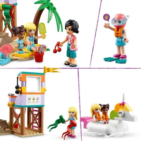LEGO 41710 Friends Animation och surfing på stranden, leksak med enhörning och sköldpaddsboj, räddningsminifigur, pojkar och flickor från 6 år