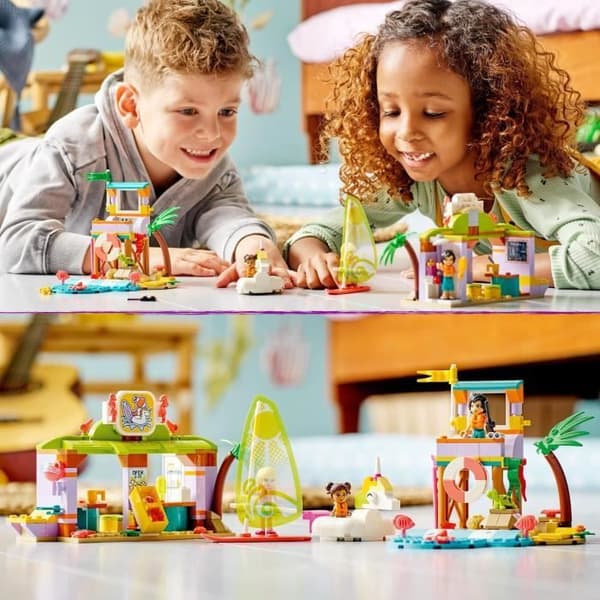 LEGO 41710 Friends Animation och surfing på stranden, leksak med enhörning och sköldpaddsboj, räddningsminifigur, pojkar och flickor från 6 år