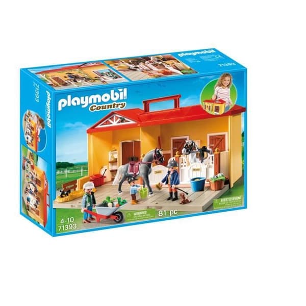 Transportabelt stall - PLAYMOBIL - 71393 - 3 tecken - 2 hästar - Tillbehör ingår