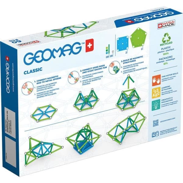 Magnetiska konstruktionsspel - GEOMAG - Miljövänlig 60 st Färg - Flerfärgad - Vit - Blandad