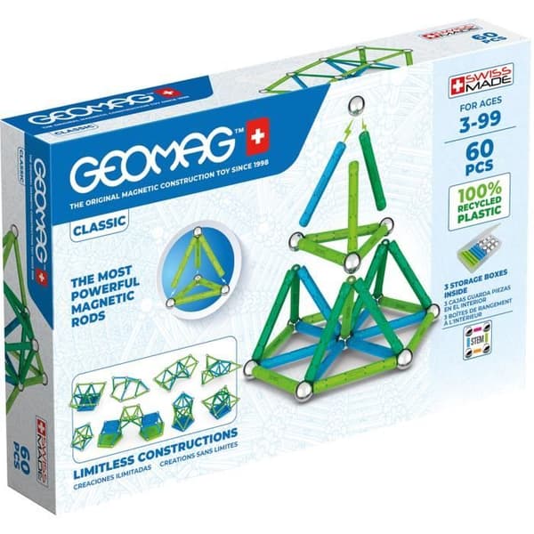 Magnetiska konstruktionsspel - GEOMAG - Miljövänlig 60 st Färg - Flerfärgad - Vit - Blandad