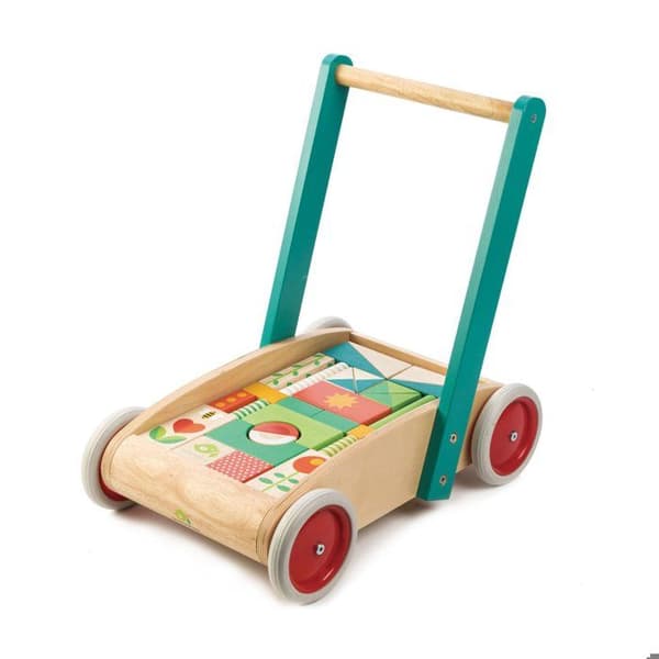 Träleksak - Tender Leaf Toys - Vagn med block - Flerfärgad - 29 block - Från 18 månader