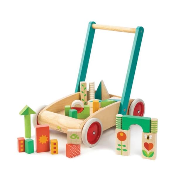 Träleksak - Tender Leaf Toys - Vagn med block - Flerfärgad - 29 block - Från 18 månader