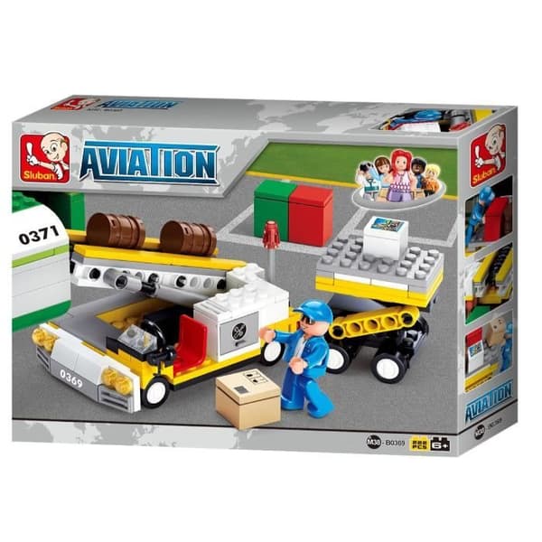 Lego-kompatibla klossar - Konstruktion - Flyg - - lastvagn för vagn och flygplan - Sluban