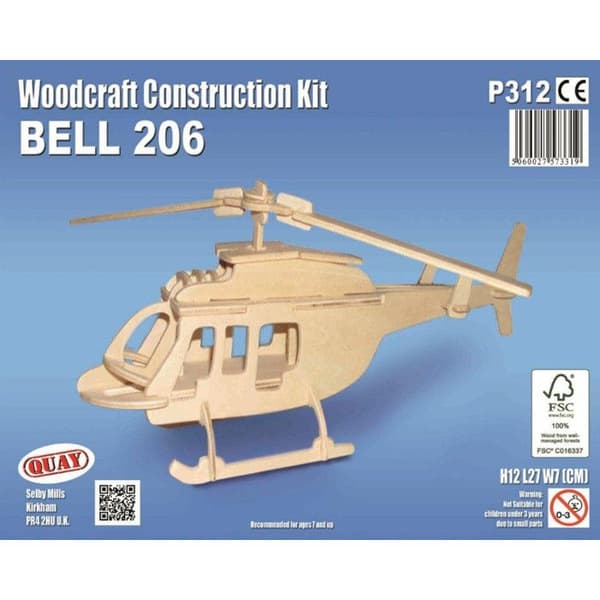 Byggsats - QUAY - Bell 206 helikopter - FSC trä - Att montera själv - 7 år och uppåt