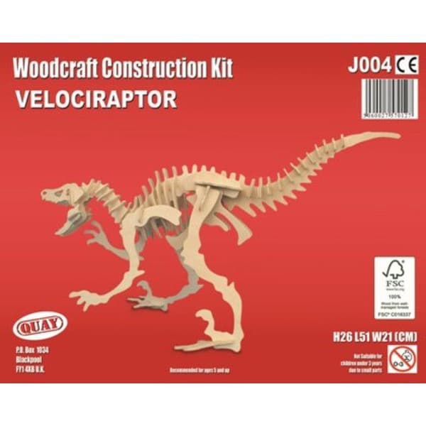 Trämodell liten velociraptor