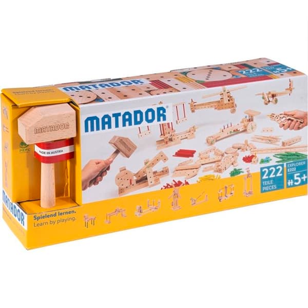 Byggspel - Matador - 222 bitar - Massivt trä - För barn från 5 år - Blandat