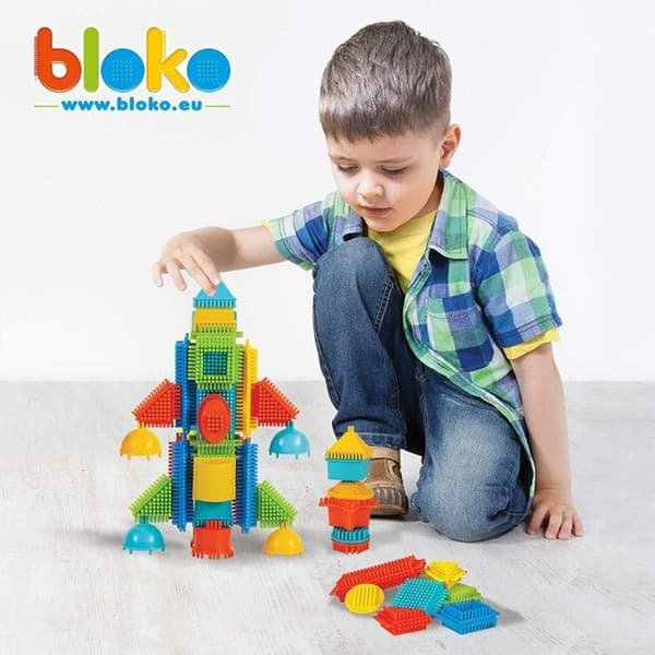 Bygg- och monteringsspel - BLOKO - Green Storage Barrel + 100 Bloko + 1 Game plate - Från 12 månader