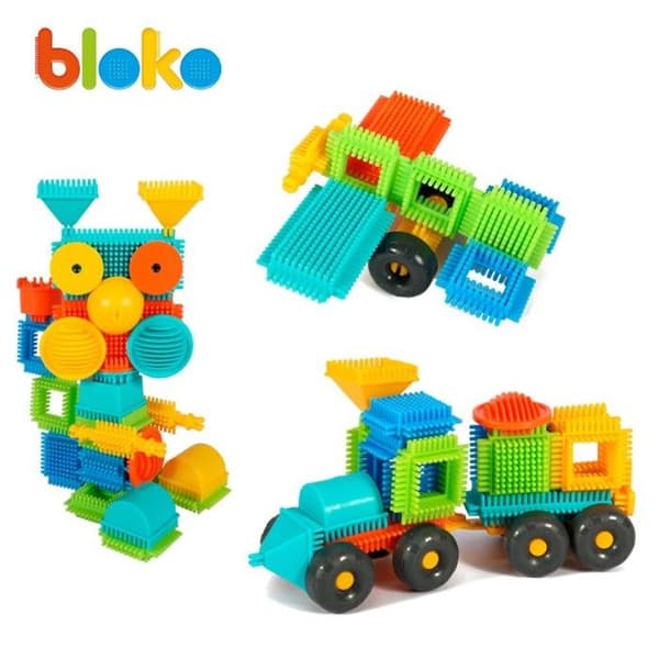 Bygg- och monteringsspel - BLOKO - Green Storage Barrel + 100 Bloko + 1 Game plate - Från 12 månader