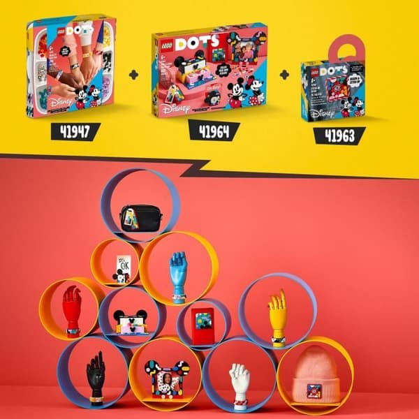 LEGO 41964 DOTS Creative Box Tillbaka till skolan Musse Pigg och Minnie Mouse, 6-i-1, förvaringslåda, fotoram, barn 6 år