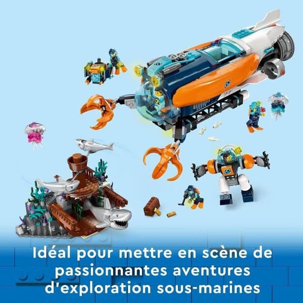 LEGO® City 60379 Ubåtsleksak för djuphavsutforskning med dykare och haj