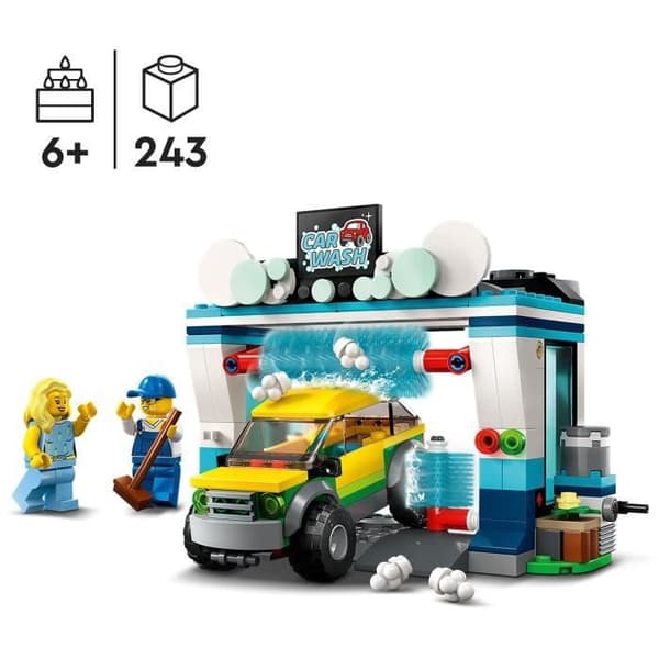 LEGO® City 60362 biltvätt, leksak för barn från 6 år och uppåt, med bil och minifigurer