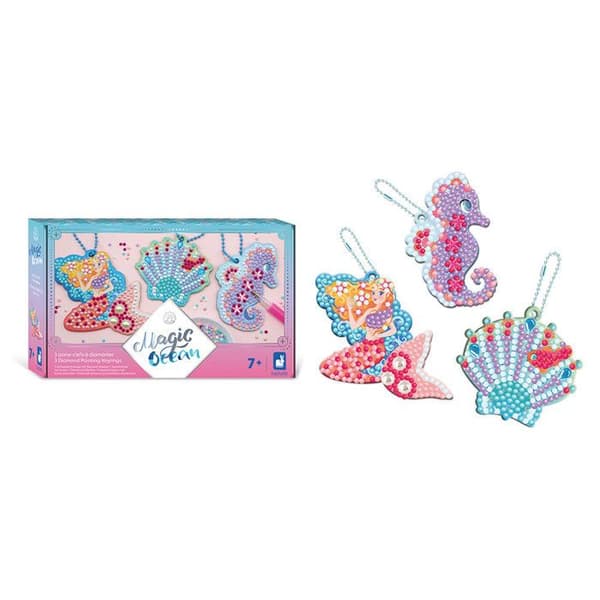 Kit Kreativ Hobby - Hachette - Magiska Havet - 3 Nyckelringar - Mini-Strass - Från 7 år