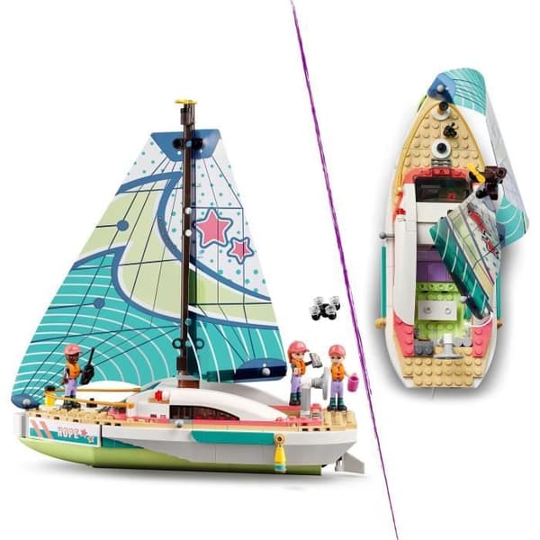 LEGO 41716 Friends Stephanies äventyr till sjöss, leksaksbåt och drönare, resa med minidockor, barn från 7 år