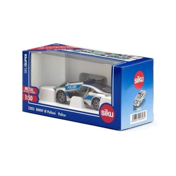 SIKU , BMW i8 polisbil, metall/plast, 1:50, blå/silver, öppningsbara fjärilsdörrar, hjul