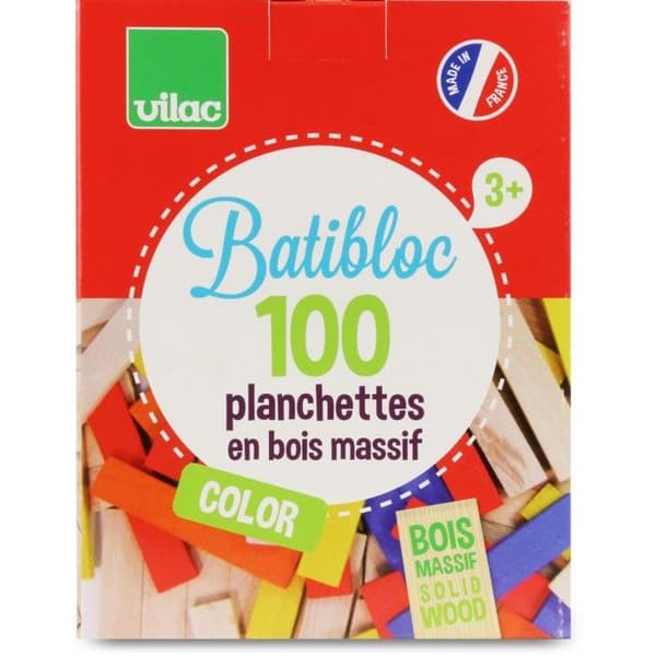 VILAC Batibloc färgkonstruktionsspel - 100 färgade massiva träskivor