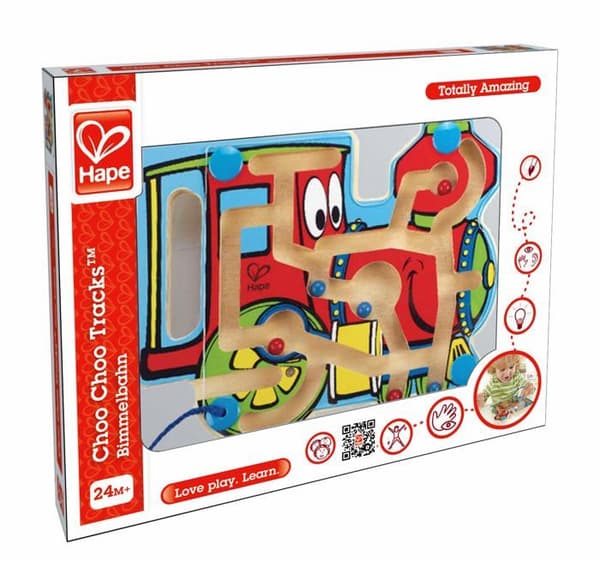 Magnetisk labyrint HAPE E1701AE-lokomotivet - Träleksak för att utveckla finmotorik och hand-ögonkoordination