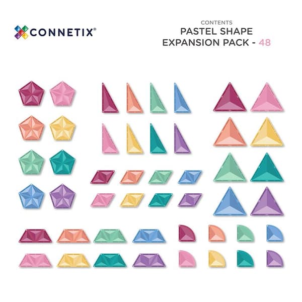 CONNETIX Byggplattor Magnetiska Pastell Utökningspaket av Former, 48 Delar
