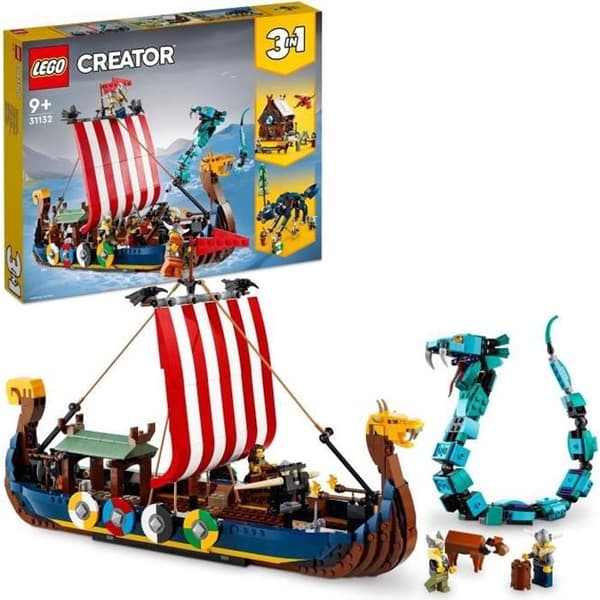 LEGO® 31132 Creator 3-i-1 vikingaskepp och Midgårdsorm som transformerar husleksak med drake eller varg