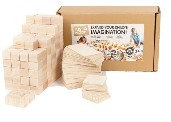 Byggklossar - Just Blocks - Stort paket Just Blocks - 338 st - Naturligt trä - FSC-certifierad