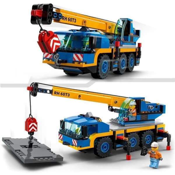 LEGO City Mobilkran 60324 - Byggmaskiner för leksaksbilar med vägskylt - Present till pojkar och flickor 7 år gamla