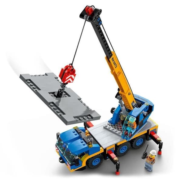 LEGO City Mobilkran 60324 - Byggmaskiner för leksaksbilar med vägskylt - Present till pojkar och flickor 7 år gamla