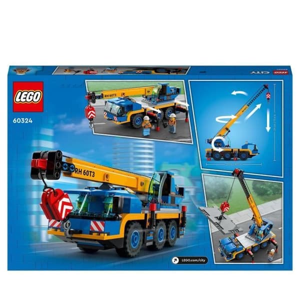 LEGO City Mobilkran 60324 - Byggmaskiner för leksaksbilar med vägskylt - Present till pojkar och flickor 7 år gamla