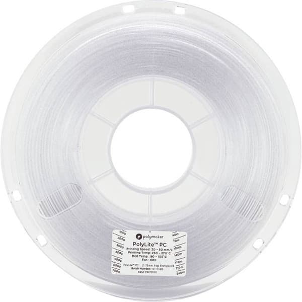 Polymaker PC01002 PolyLite Filament PC (polykarbonat) hög styvhet, värmebeständig 2,85 mm 1000 g transparent