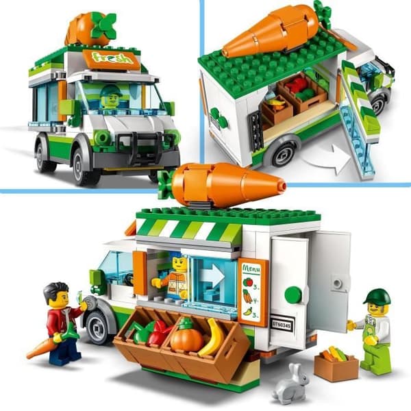 LEGO City 60345 Farmers Market Truck, Toy Farm, Food Truck, Stand
