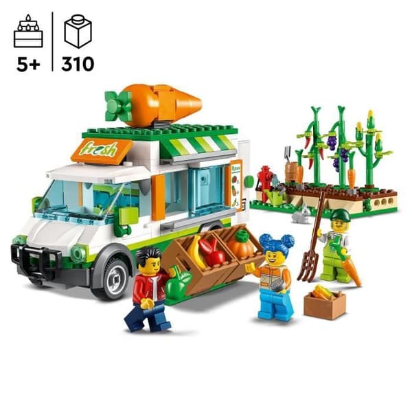 LEGO City 60345 Farmers Market Truck, Toy Farm, Food Truck, Stand